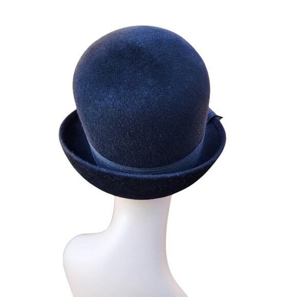 Vintage Ritz Henry Pollack Black Wool Cloche Hat Rhinestone Ribbon New York M main image 9